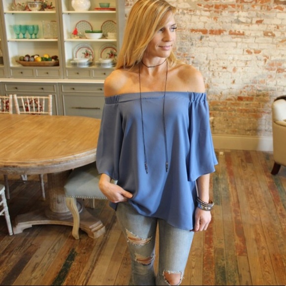 Tops - ❌ SOLD ❌ Blue off-the-shoulder top